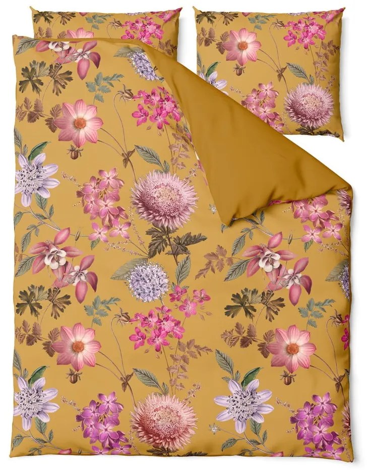 Lenjerie de pat din bumbac satinat pentru pat single Bonami Selection Blossom, 140 x 200 cm, ocru