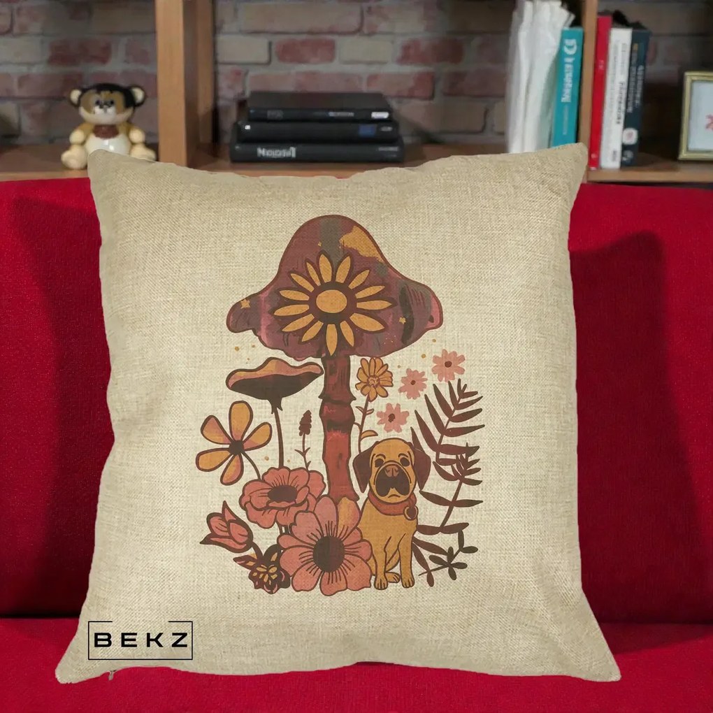 Perna Decorativa Ciuperca Caine Boho, 40x40 cm, Crem, Husa Detasabila, Perna Inclusa, BEKZ®