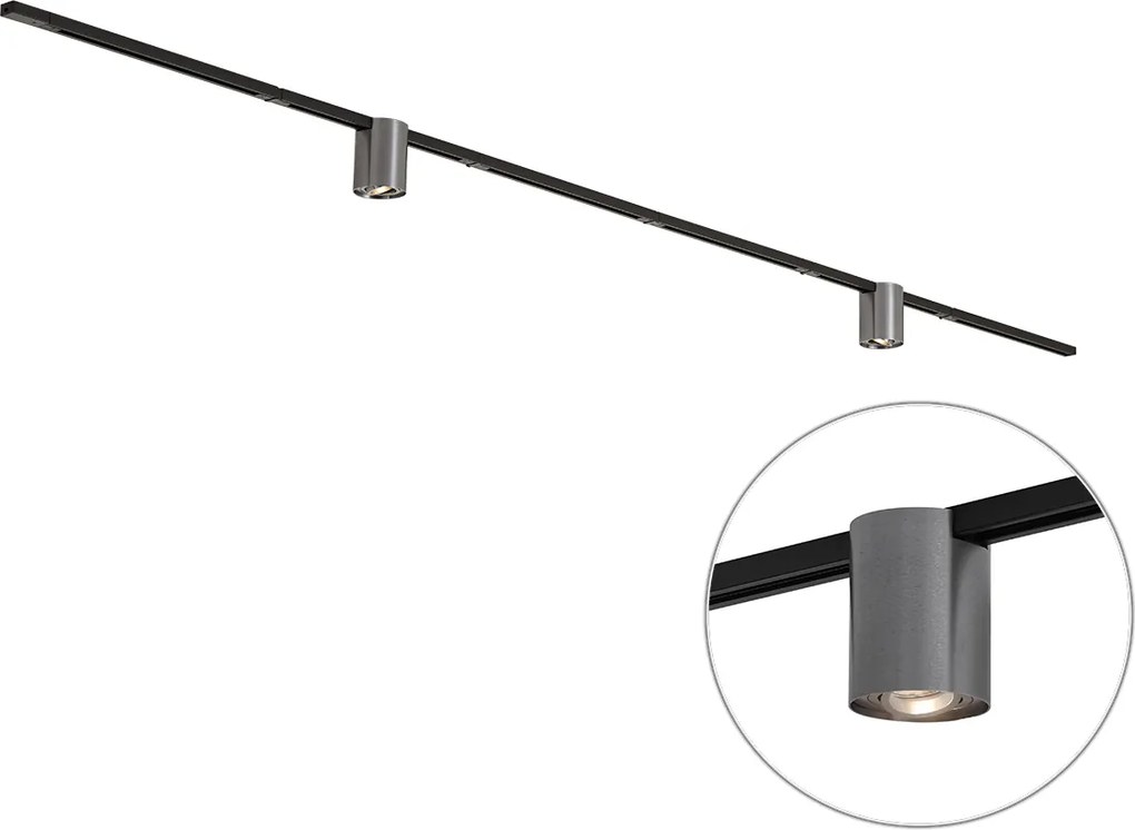 Sistem de șină modern negru cu 2 spoturi gunmetal monofazate - Iconic Rondoo Up