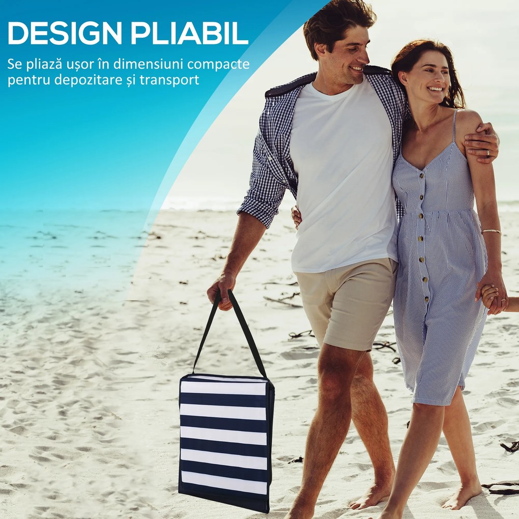 Outsunny Set 2 Șezlonguri Pliabile cu Unghi Reglabil și Buzunar cu Fermoar, 142x51x40 cm, Albastru | Aosom Romania