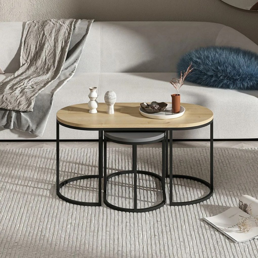 Masuta de cafea set (3 bucăți) Dena - Anthracite, Oak