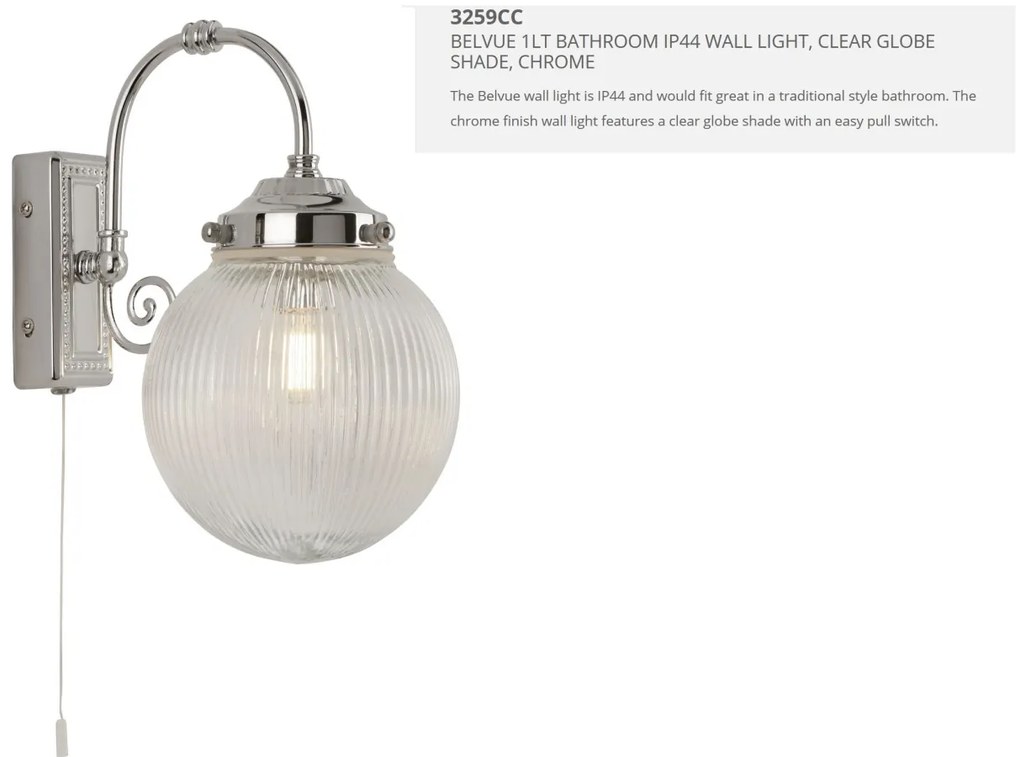 Aplica de perete pentru baie IP44 Belvue 3259CC SRT