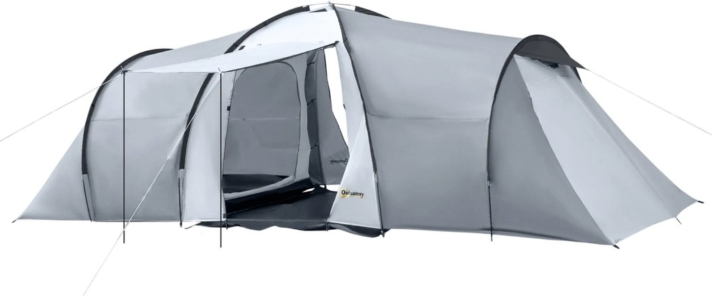Outsunny Cort Camping 4-5 Persoane 2 Camere Familie Impermeabil Baldachin 590x245x193cm Gri | Aosom Romania