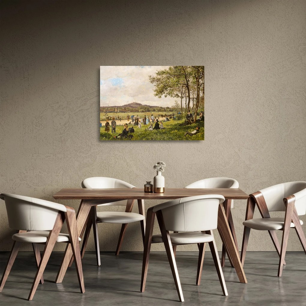 Tablou pe sticlă - French 19th Century, Race Course at Longchamps, reproducere (70x50 cm)