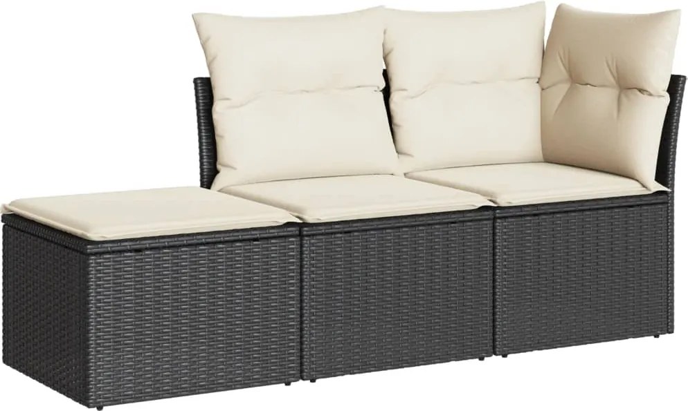 vidaXL Set mobilier de grădină cu perne, 3 piese, negru, poliratan