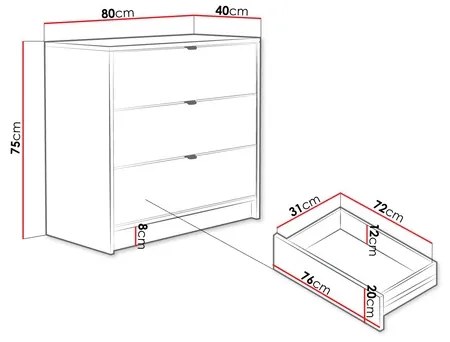 Dulap TIRENO 75x80 cm negru