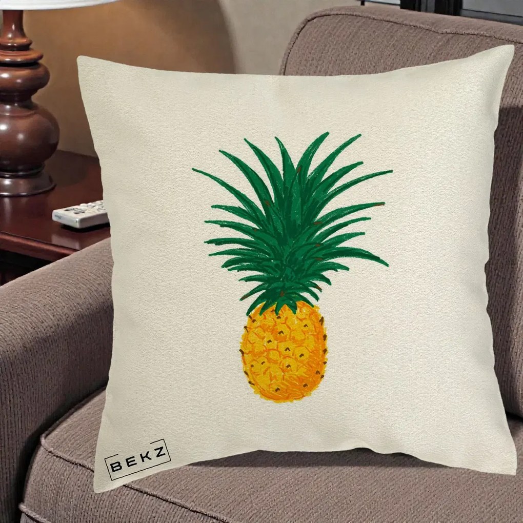 Perna Decorativa Ananas Tropical, 40x40 cm, Ecru, Husa Detasabila, Perna Inclusa, BEKZ®