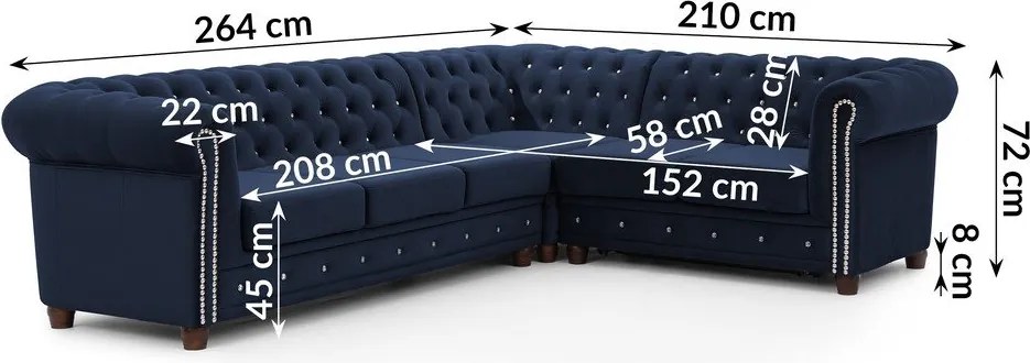 Colțar albastru extensibil cu tapițerie din catifea (cu colț pe partea dreaptă/în formă de ”L”) York Blik – Ropez