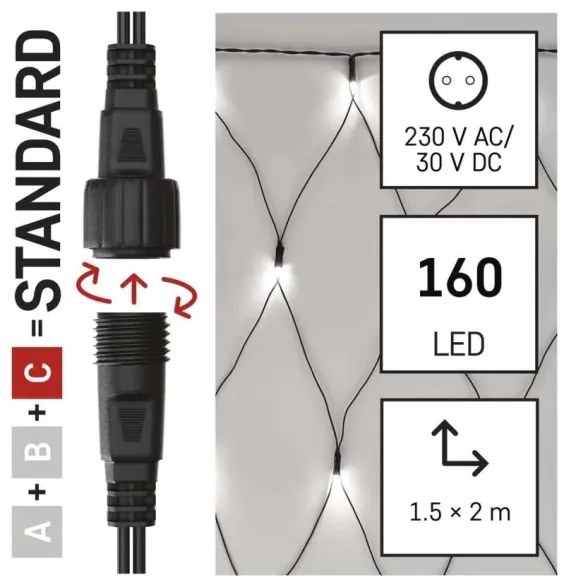 Instalație LED de Crăciun de exterior 160xLED/2x1,5m IP44 alb rece