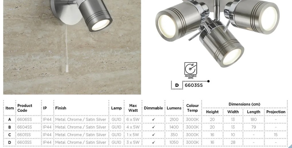 Aplica de perete directionabila pentru baie IP44 Samson 6601SS SRT
