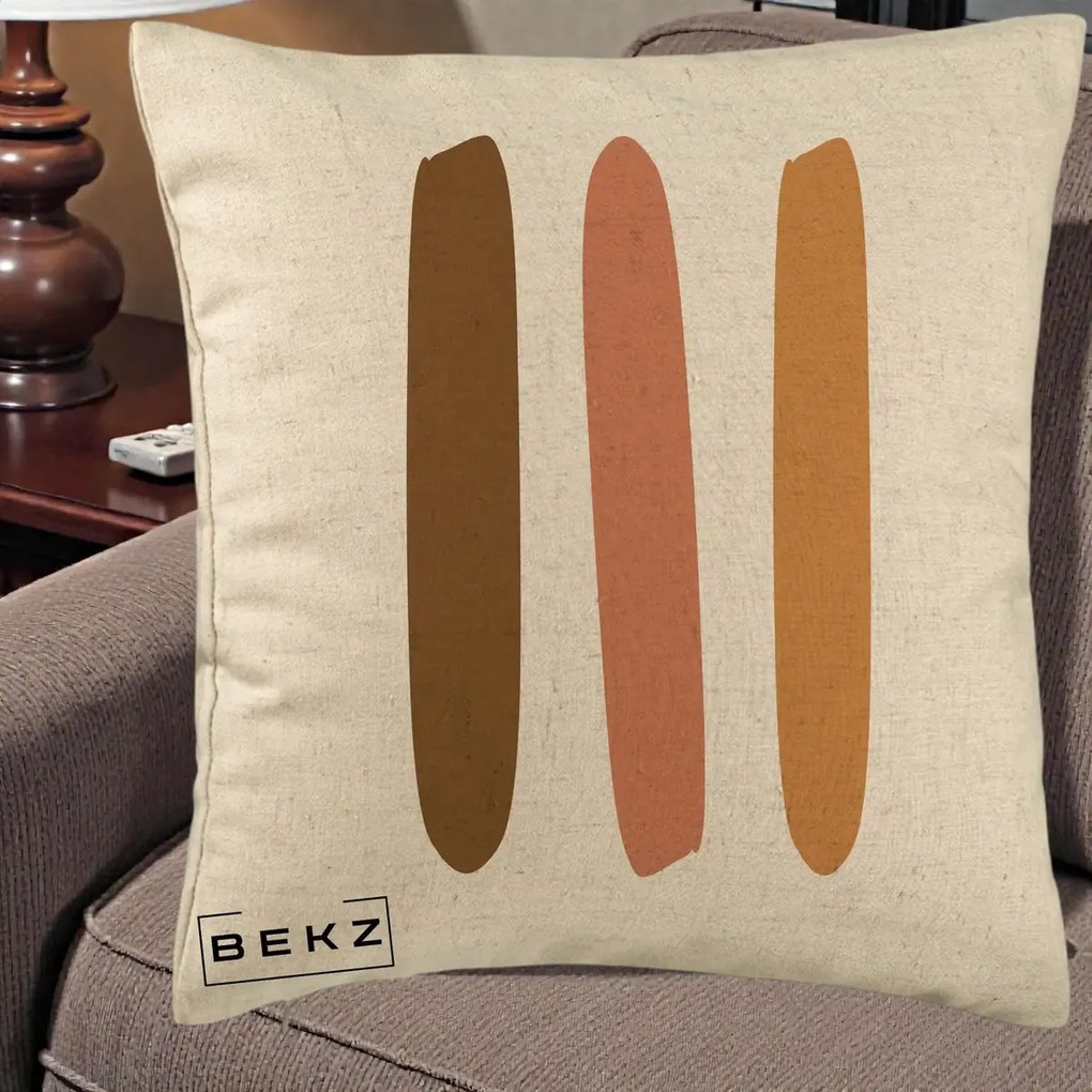 Perna Decorativa Abstract Linii Terracotta, 40x40 cm, Bej, Husa Detasabila, Perna Inclusa, BEKZ®