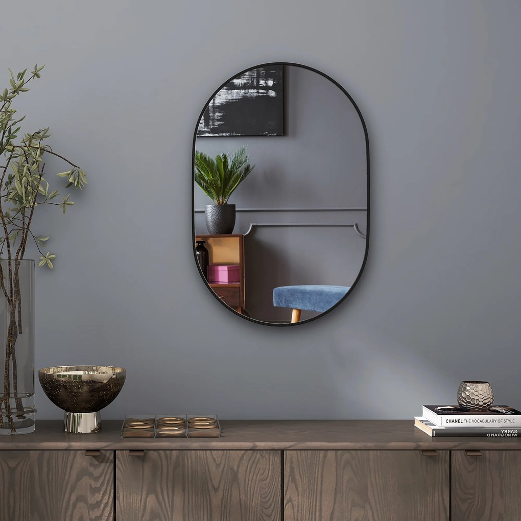 HOMCOM Oglindă pentru Baie cu Ramă din Aluminiu, 40x70 cm, Negru | Aosom Romania