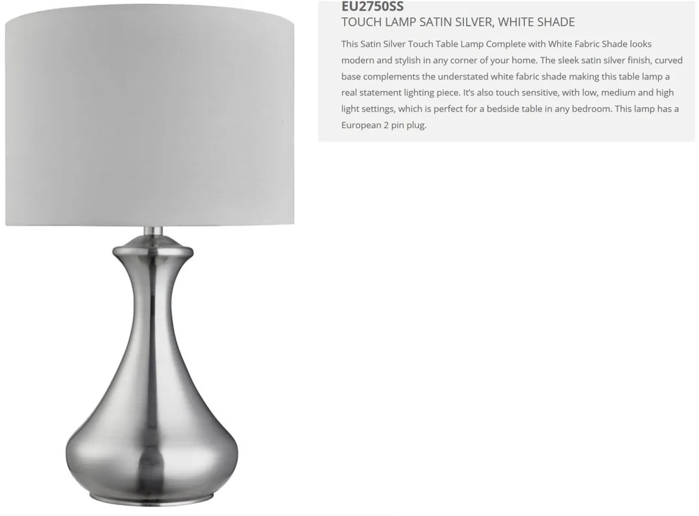 Lampa de masa cu design decorativ Touch EU2750SS SRT