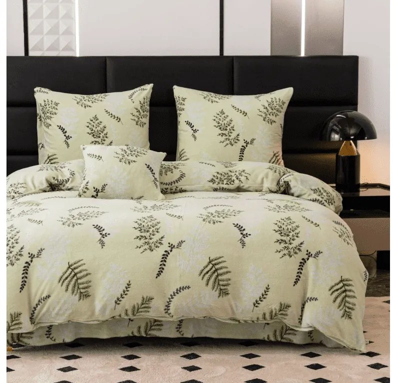 Lenjerie de pat din microplus LEAFY verde deschis Dimensiunile lenjeriei: 2 buc 70 x 90 cm | 200 x 220 cm