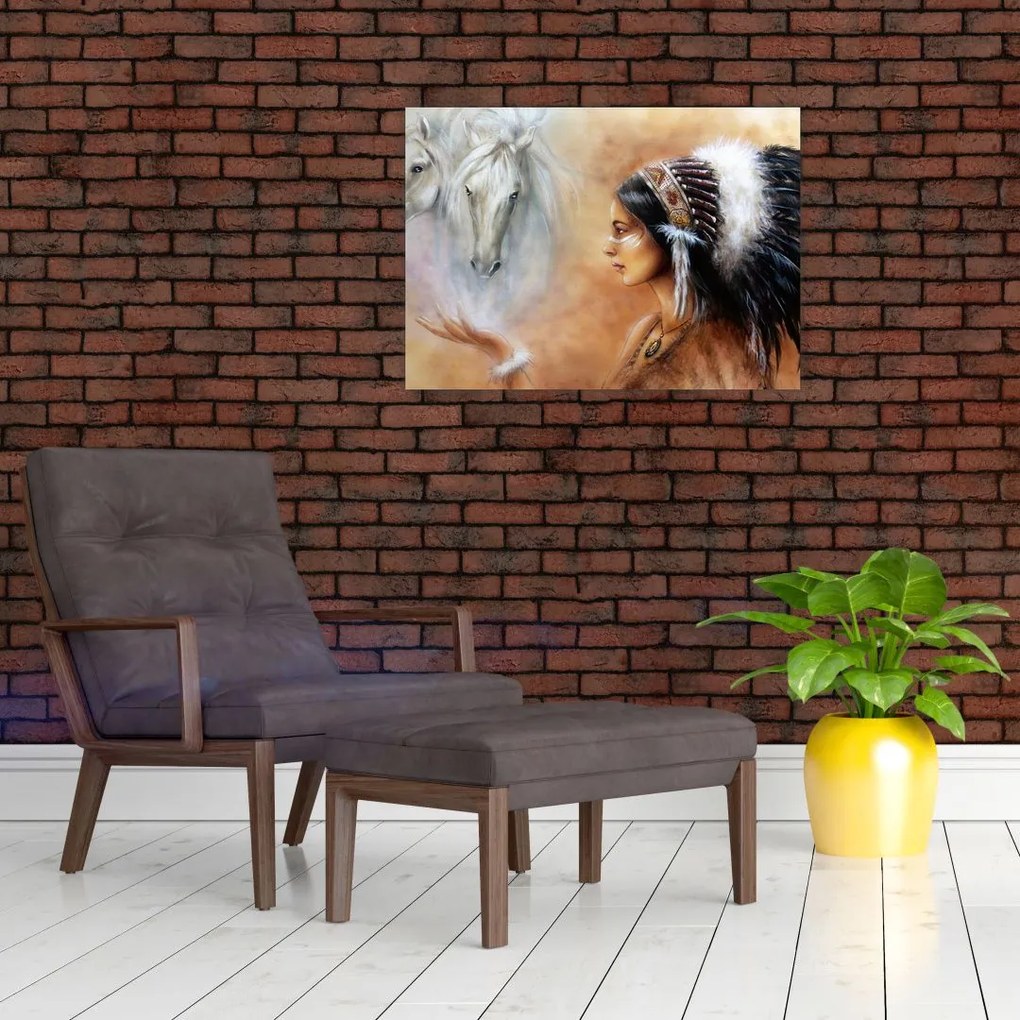 Tablou pe sticlă - Farmecele indienilor (70x50 cm)