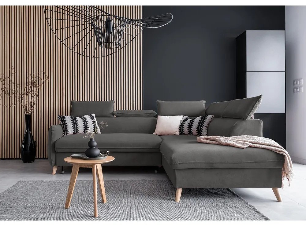 Colțar gri închis extensibil cu tapițerie din catifea (cu colț pe partea dreaptă) Sweet Harmony – Miuform