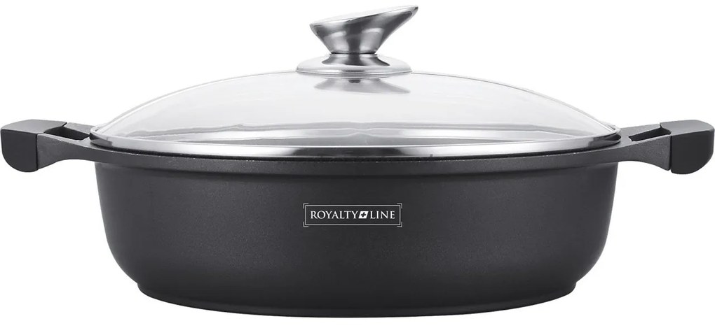 Cratiță marmorată cu capac 3L, 26 cm – Royalty Line RL-BR26CM, antiaderentă, ușor de curățat