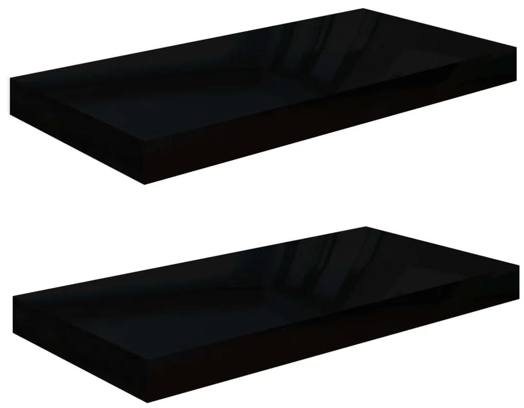 323767 vidaXL Rafturi de perete, 2 buc., negru extralucios, 50x23x3,8 cm, MDF
