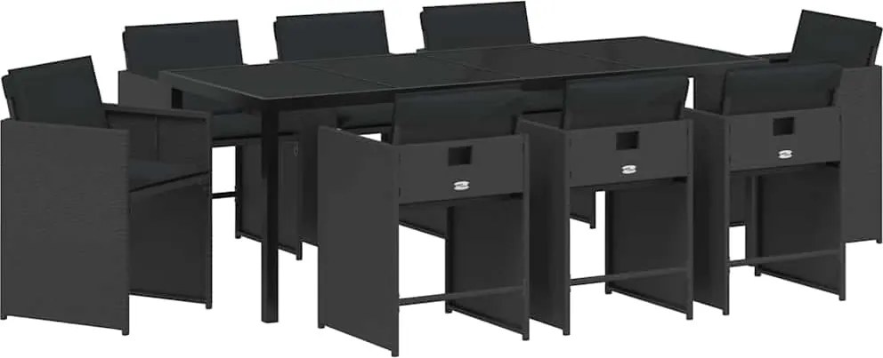 vidaXL Set de masă pentru grădină 9 pcs Negru poliratan