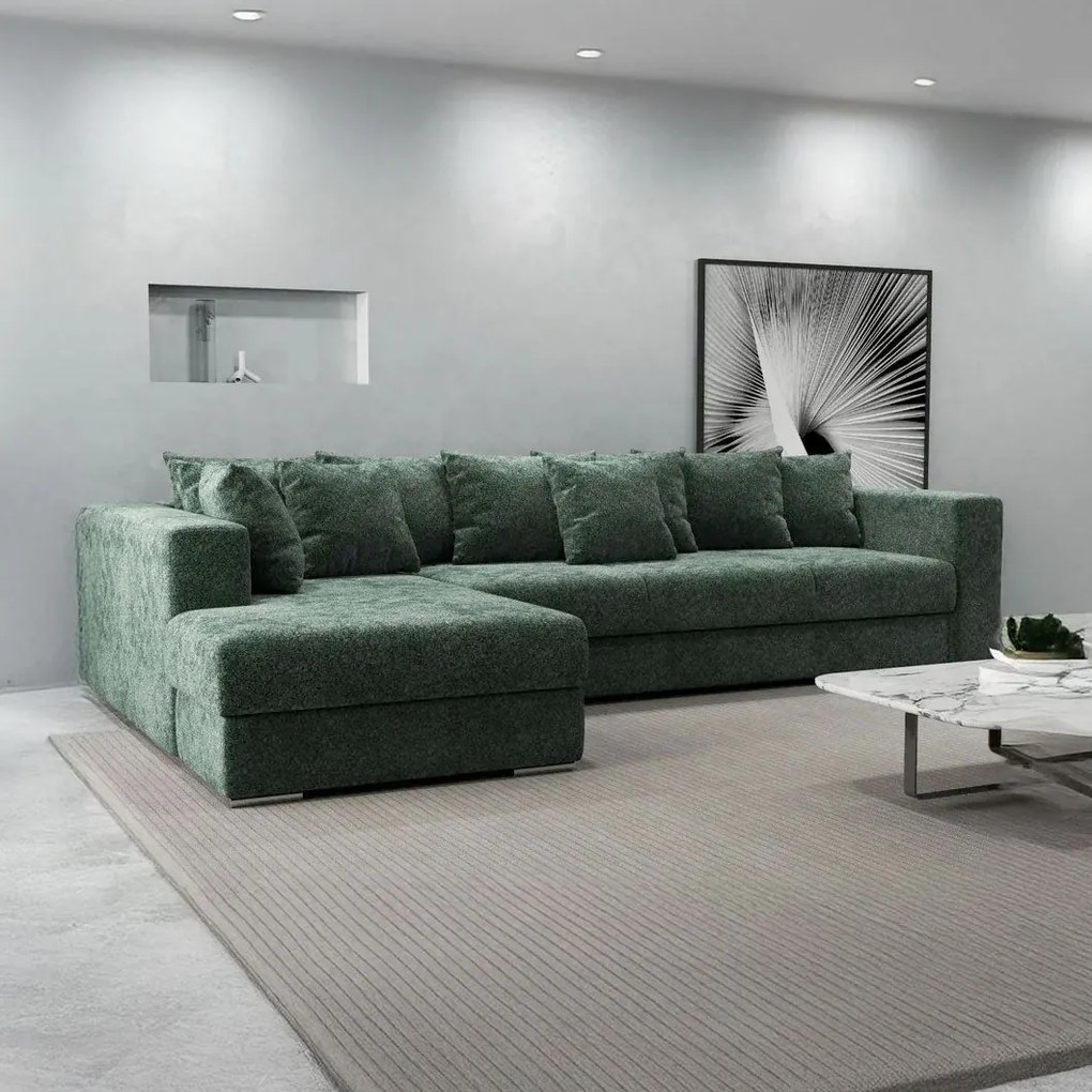 Colțar extensibil dumonde cu ladă de depozitare si sezut confortabil din spuma high-density, Gloria Euphoria Green 320x183 cm