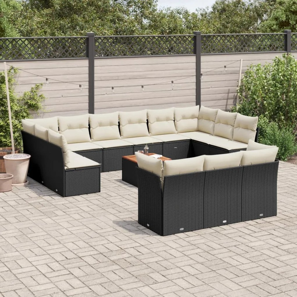 vidaXL Set mobilier de grădină cu perne, 14 piese, negru, poliratan