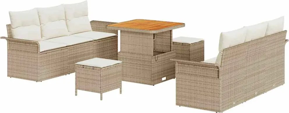 vidaXL Set de canapele pentru grădină cu pernă 9 pcs Bej și crem