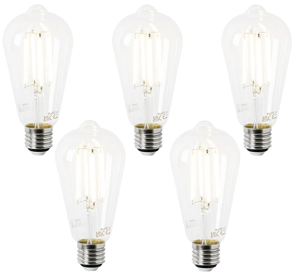 Set de 5 becuri LED E27 ST64 transparente 2.2W 470lm 2700K