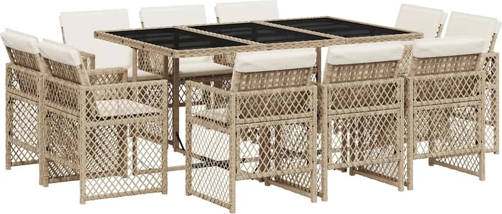 vidaXL Set mobilier de grădină cu perne, 11 piese, bej, poliratan