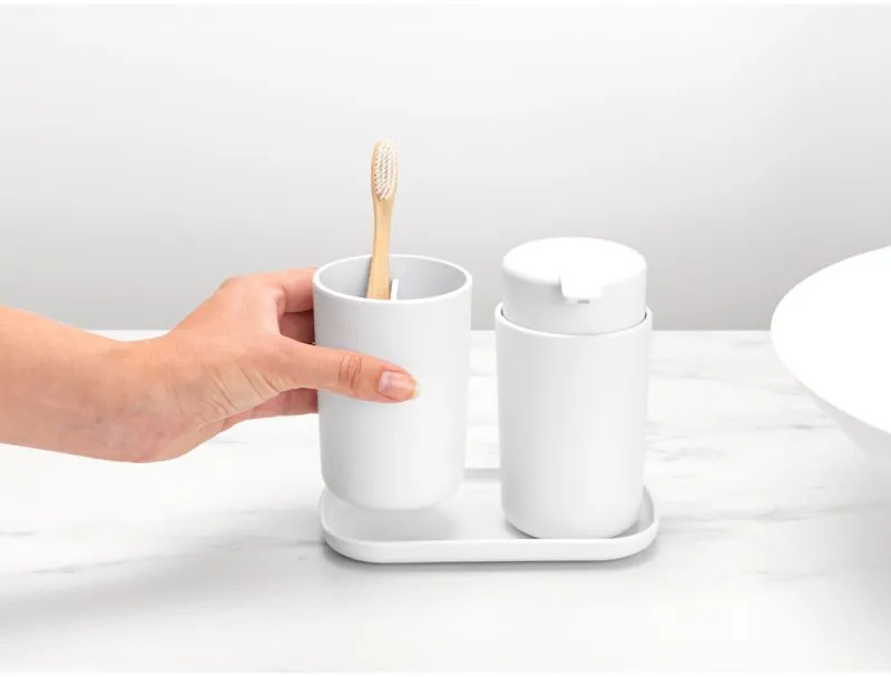 Set accesorii baie Brabantia ReNew 1003492, 3 piese, 250 ml, Rezistent la coroziune, Alb