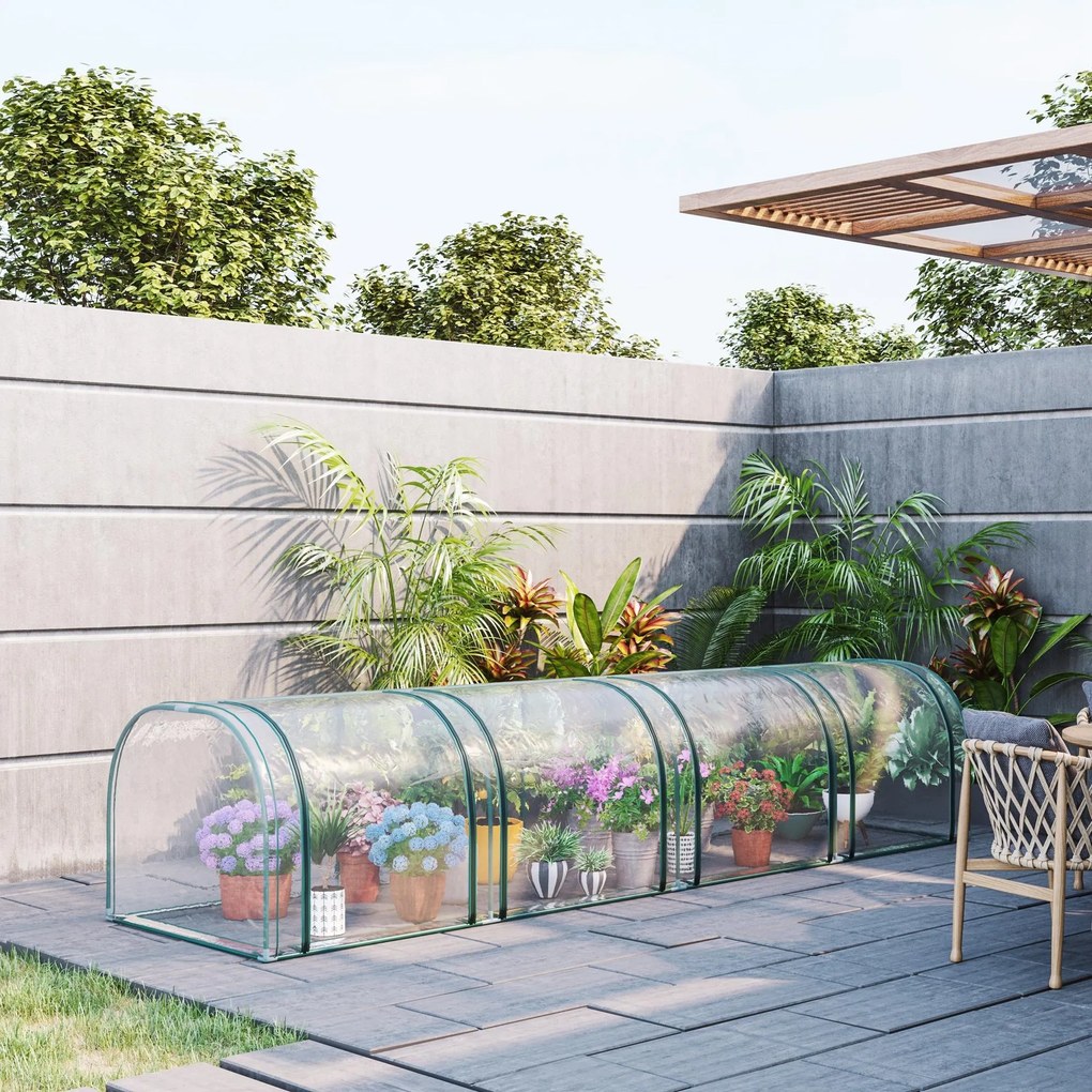 Sera tip tunel Outsunny din otel si folie PVC impermeabila si anti-UV, verde inchis/transparenta 395x100x80cm | Aosom Romania