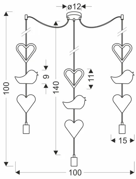 Lustră cu cablu pentru copii TRIO 3xE27/20W/230V roz/alb