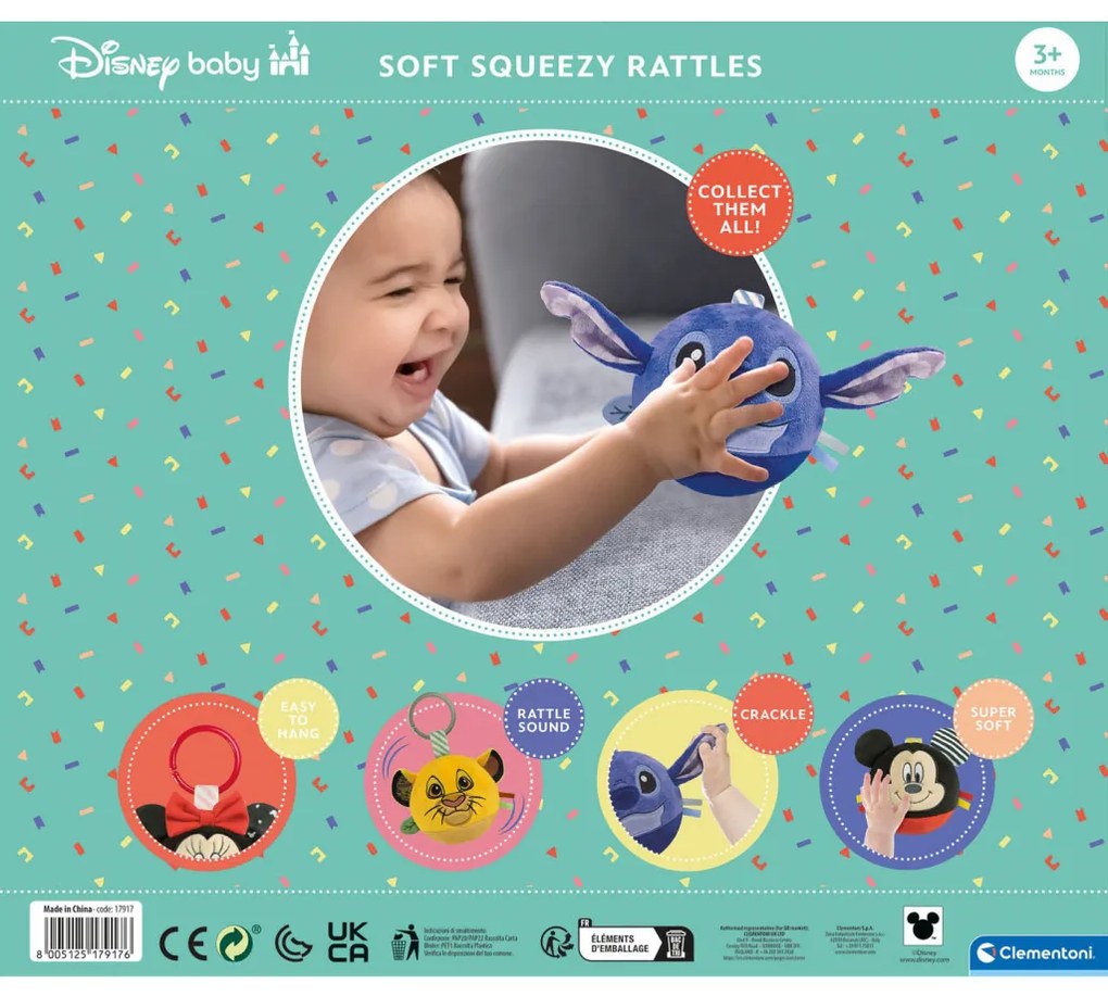 Disney Mickey figura minge de pluș, zornăitor pentru bebeluși Clementoni