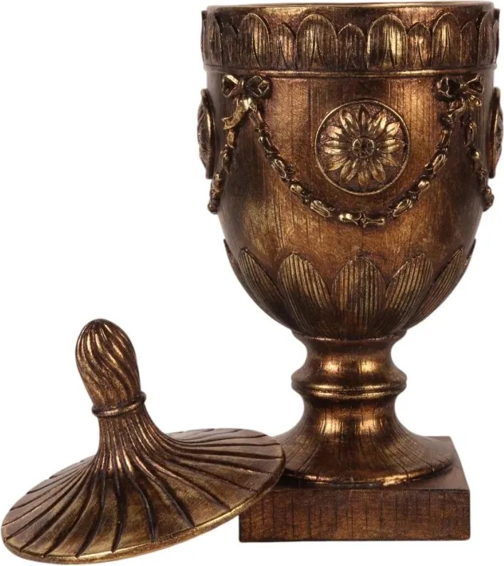 Sculptură decorativă din polirășină, auriu, cu capac și ornamente în relief, 44 x 18,5 cm, „Amphitrite”