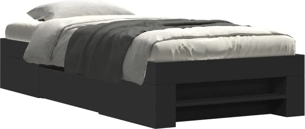 vidaXL Cadru de pat, negru, 90x200 cm, lemn prelucrat