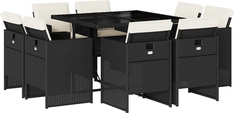 vidaXL Set mobilier de grădină cu perne, 9 piese, negru, poliratan