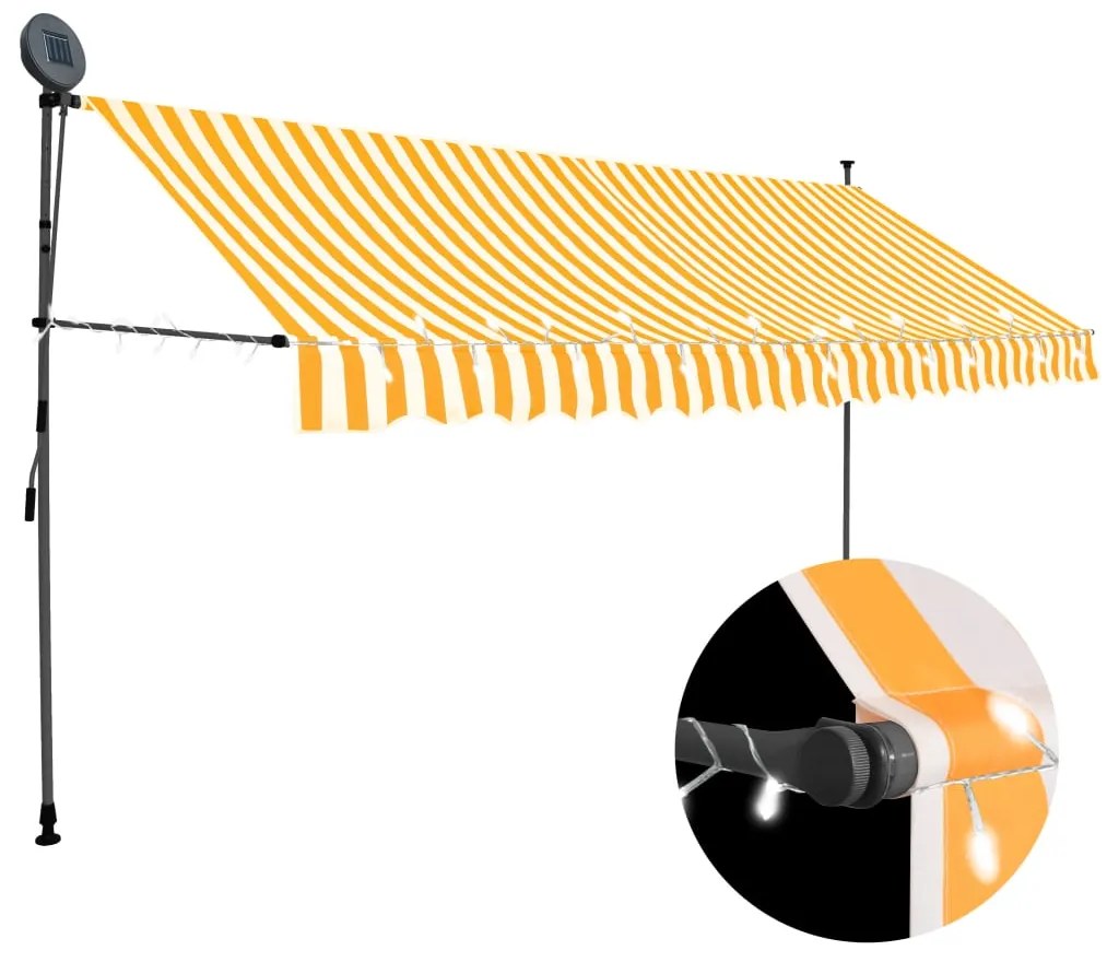 vidaXL Copertină retractabilă manual cu LED, alb &amp; portocaliu, 400 cm