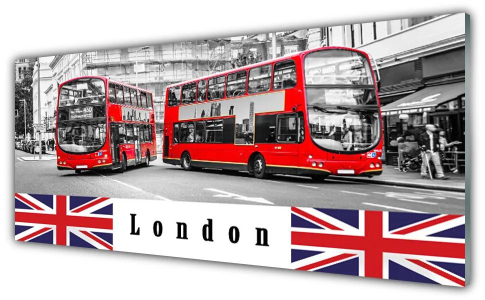 Tablouri acrilice Londra Autobuze Art Gri Roșu Albastru Alb