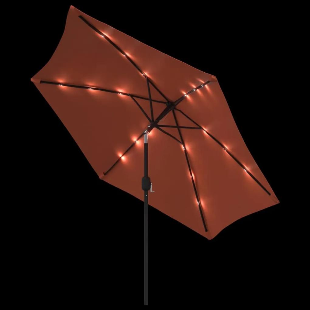 Umbrela soare exterior, LED-uri, stalp otel, caramiziu, 300 cm Terracota