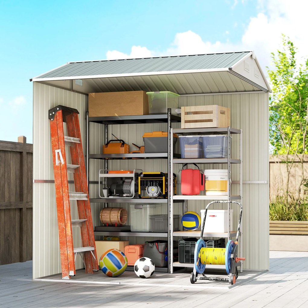 Outsunny Șopron metalic pentru unelte 3,5 m², șopron înalt încuiabil cu acoperiș în două ape, ventilații, mănuși, 209 x 177 x 236 cm | Aosom Romania