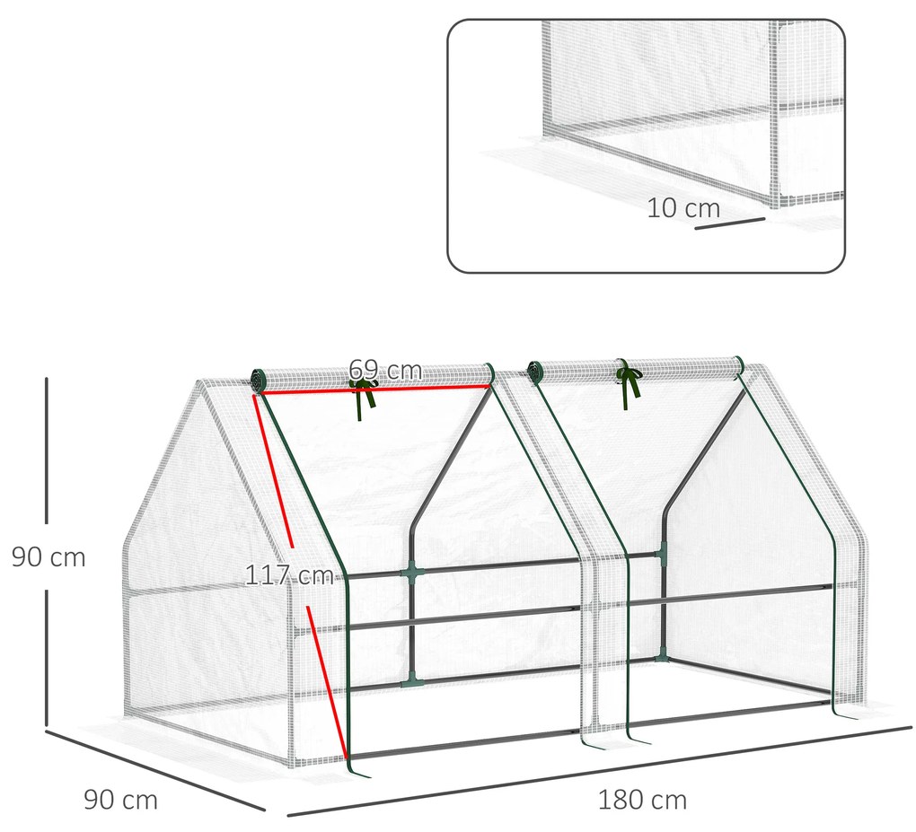 Outsunny Mini Seră Portabilă din PE pentru Grădină, cu Uși cu Fermoar și Acoperiș pentru Protecție UV/Apă, 180x90x90 cm, Alb | Aosom Romania