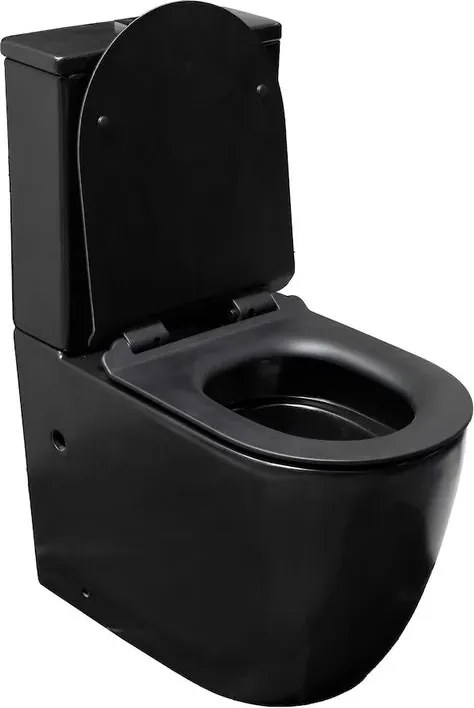 Set vas WC pe pardoseala Rune Ivaldi monobloc negru mat, Tornado rimless cu sistem vortex si cu capac slim softclose