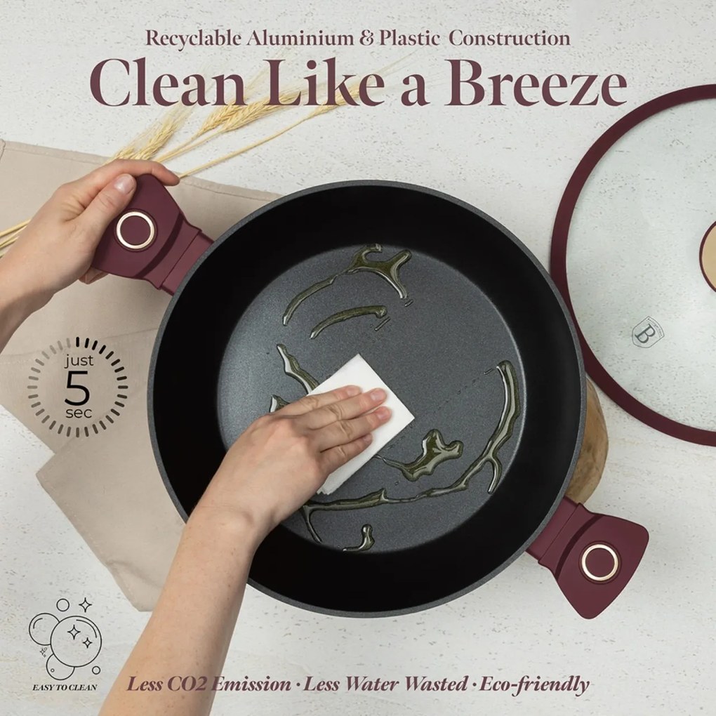 Cratita cu capac 30 cm 4,5L Leonardo Collection Berlinger Haus BH 8039, visiniu mat, mancarea nu se lipeste, compatibila cu inductie