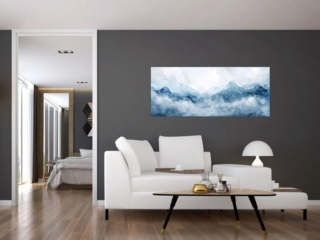 Tablou - Nori și valuri, acuarelă (120x50 cm)