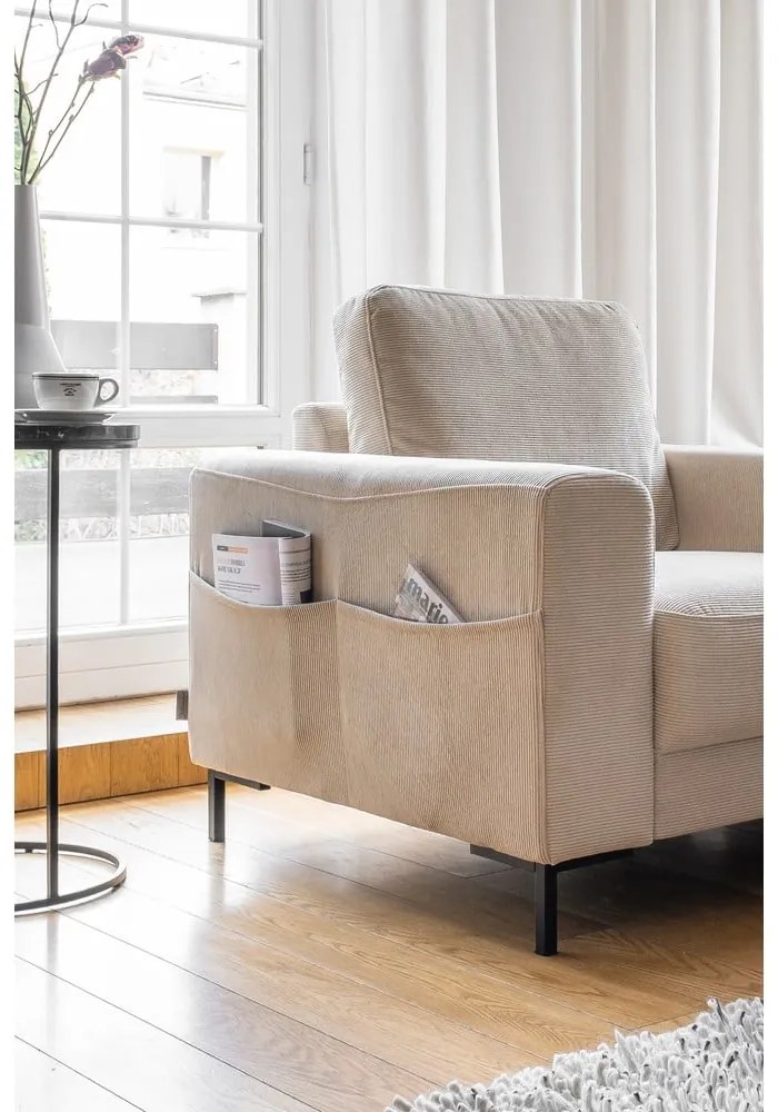 Fotoliu bej cu tapițerie din catifea reiată Lofty Lilly – Miuform