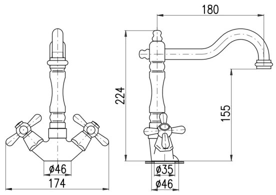 RAV Slezák MK121.0/8CMATSM - baterie pentru lavoar + set de scurgere MORAVA RETRO, negru/alamă