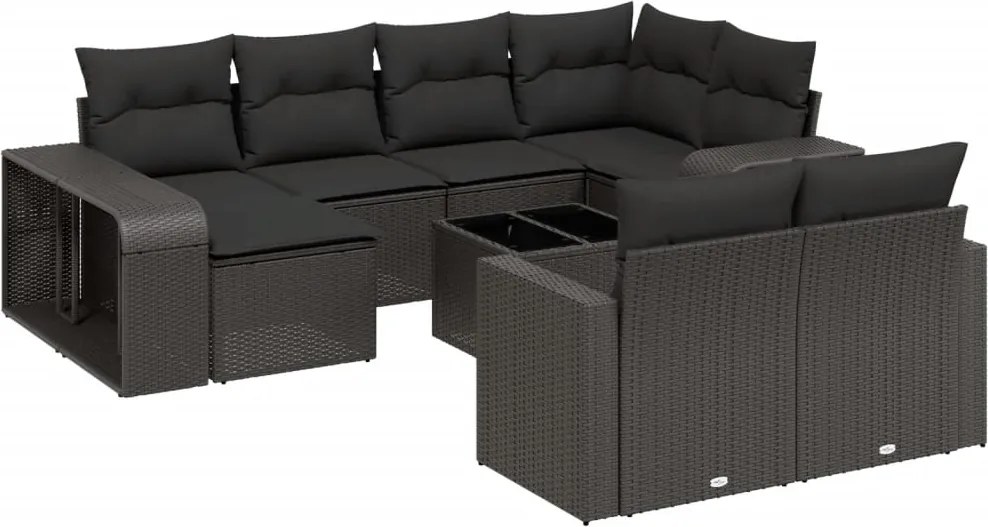 vidaXL Set canapele de grădină cu perne, 11 piese, negru, poliratan