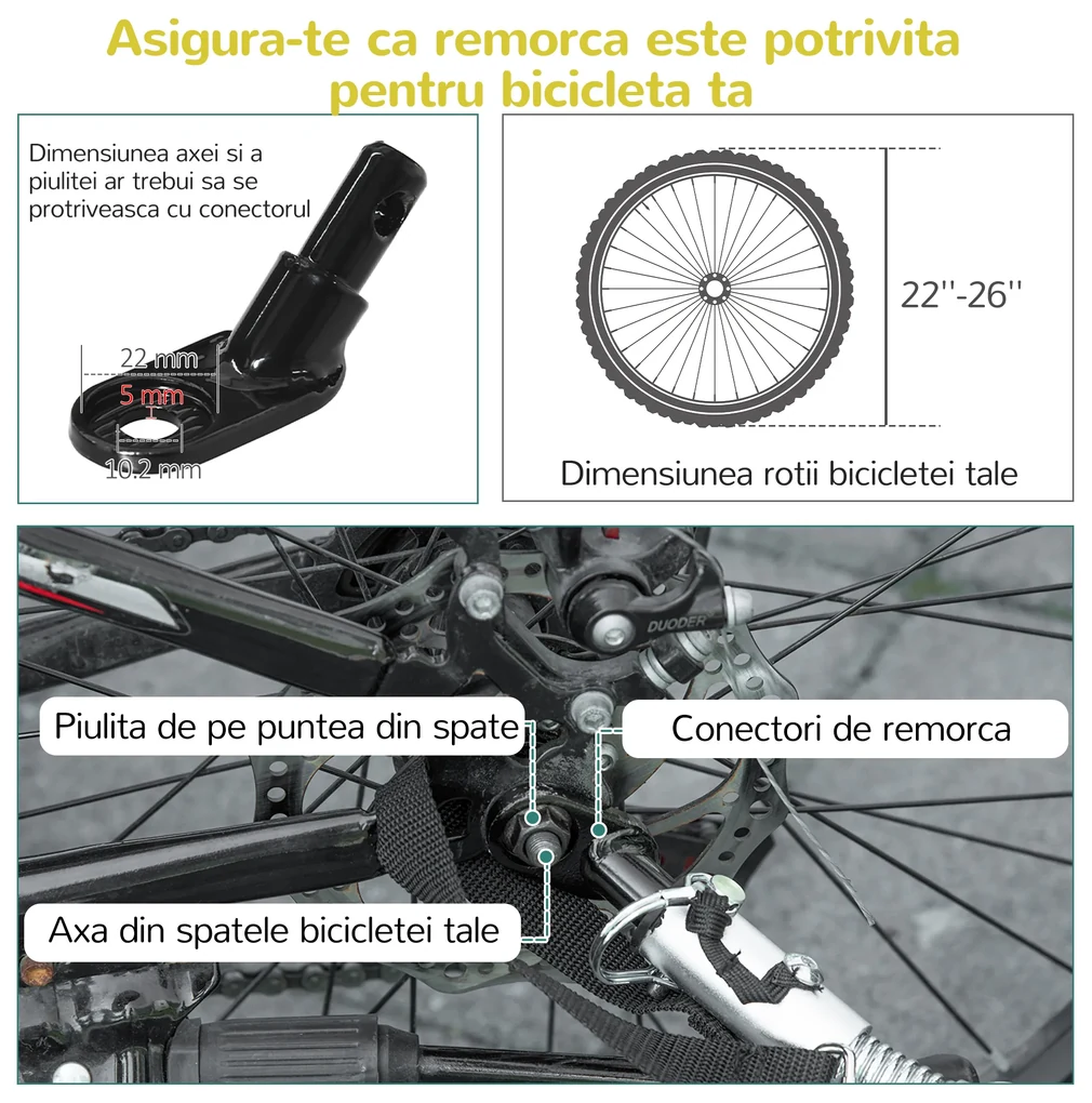 HOMCOM Remorca pentru bicicleta pentru copii 2 in 1, centura in 5 puncte, geanta de depozitare, reflector, steag, galben | Aosom Romania