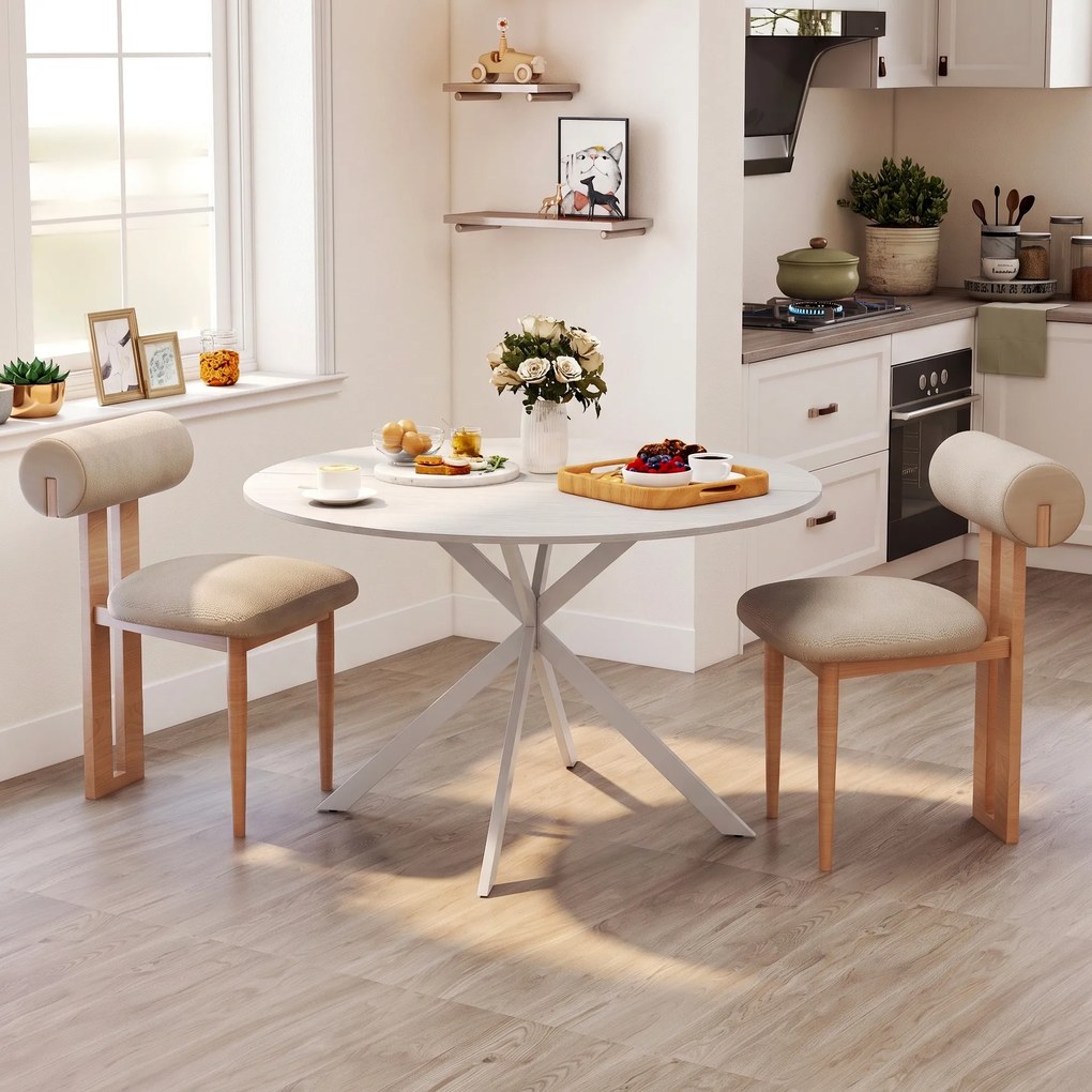 HOMCOM Masă rotundă de dining, stil industrial, cu picioare în cruce din oțel, Ø120x75 cm, albă | Aosom Romania