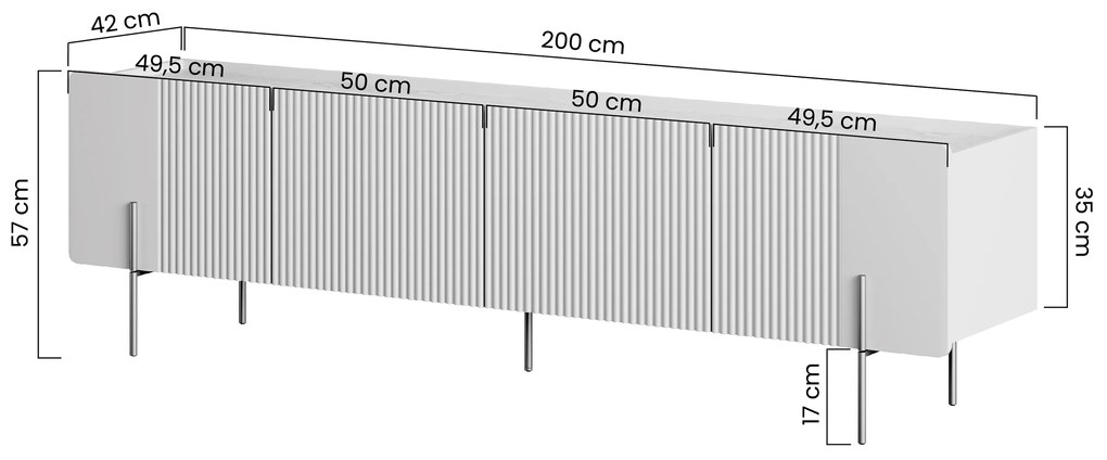 Dulap TV Malmi 200 cm pe bază de metal - cașmir / crem / picioare negre