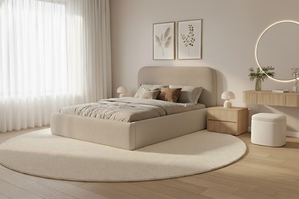 Pat tapițat cu ladă de depozitare Rasel 160x200 - bouclé bej Quelle 05